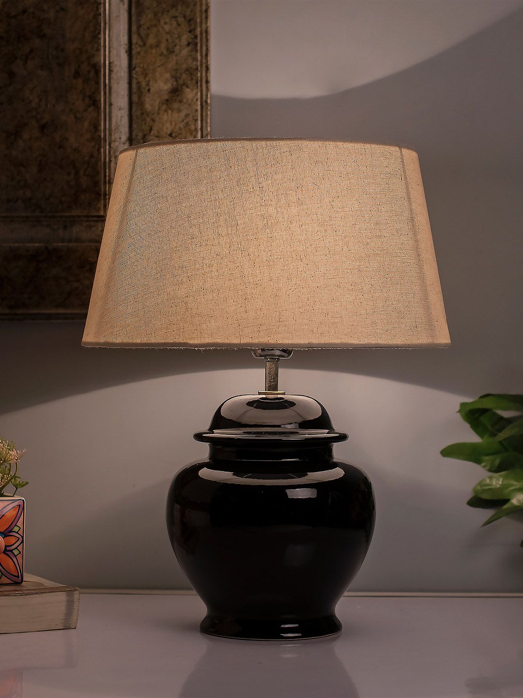 Homesake Black Solid Handcrafted Bedside Standard Table Lamp with Shade Price in India