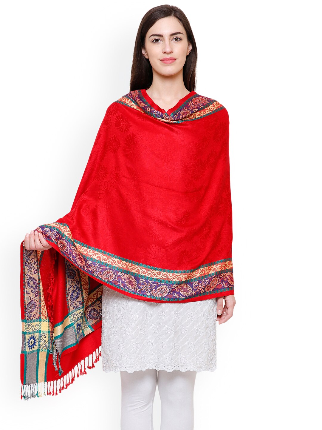 Anekaant Women Red Solid Shawl Price in India