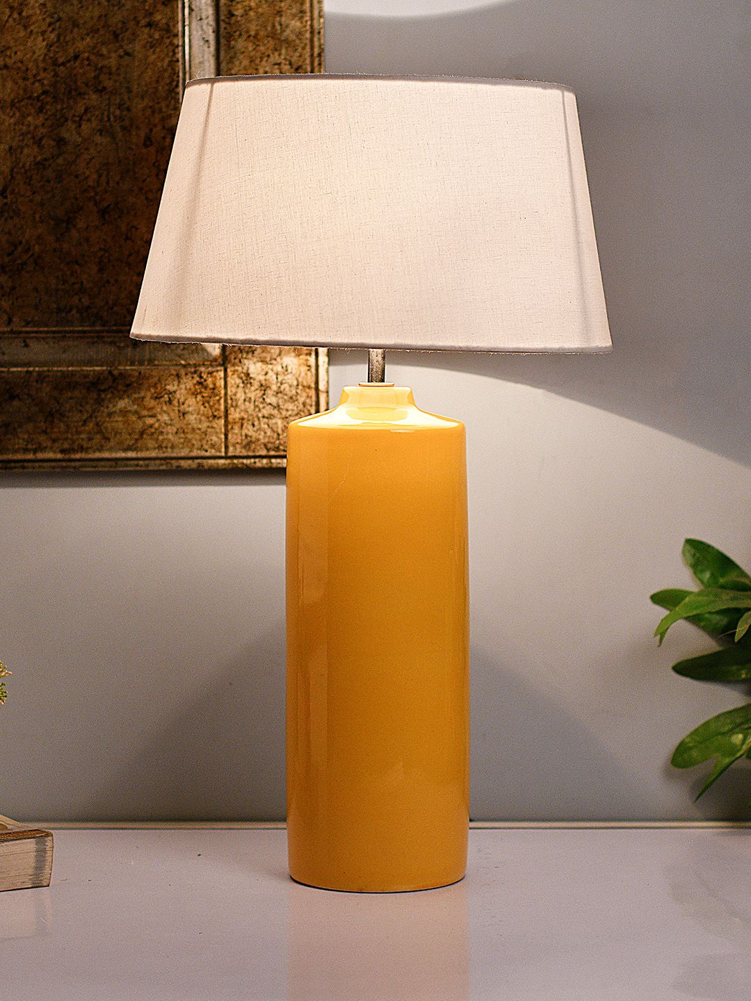 Homesake Yellow Solid Handcrafted Table Lamp with Shade Price in India