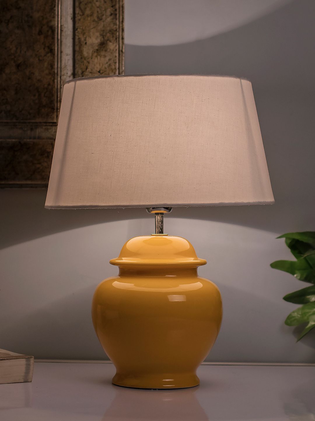 Homesake Yellow Solid Handcrafted Bedside Standard Table Lamp with Shade Price in India