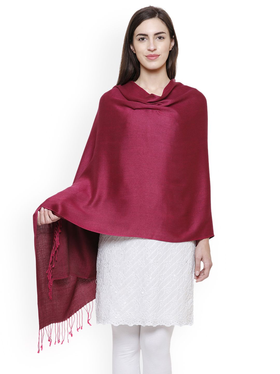 Anekaant Women Maroon Solid Reversible Shawl Price in India