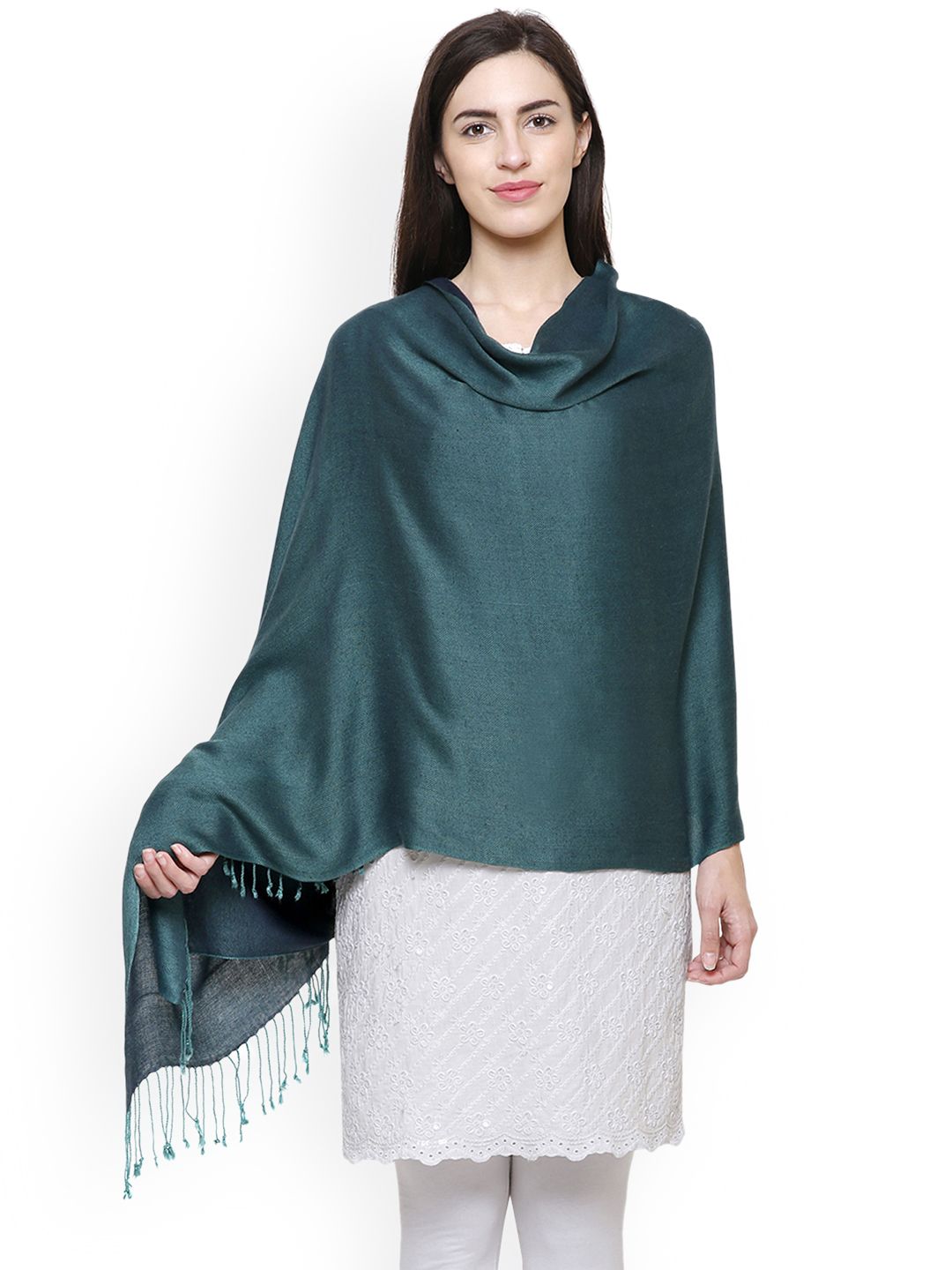 Anekaant Women Green Solid Reversible Shawl Price in India