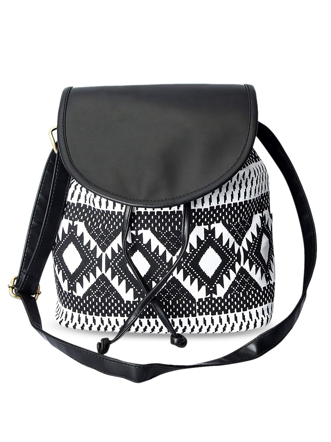 Lychee bags Black & White Printed Sling Bag Price in India