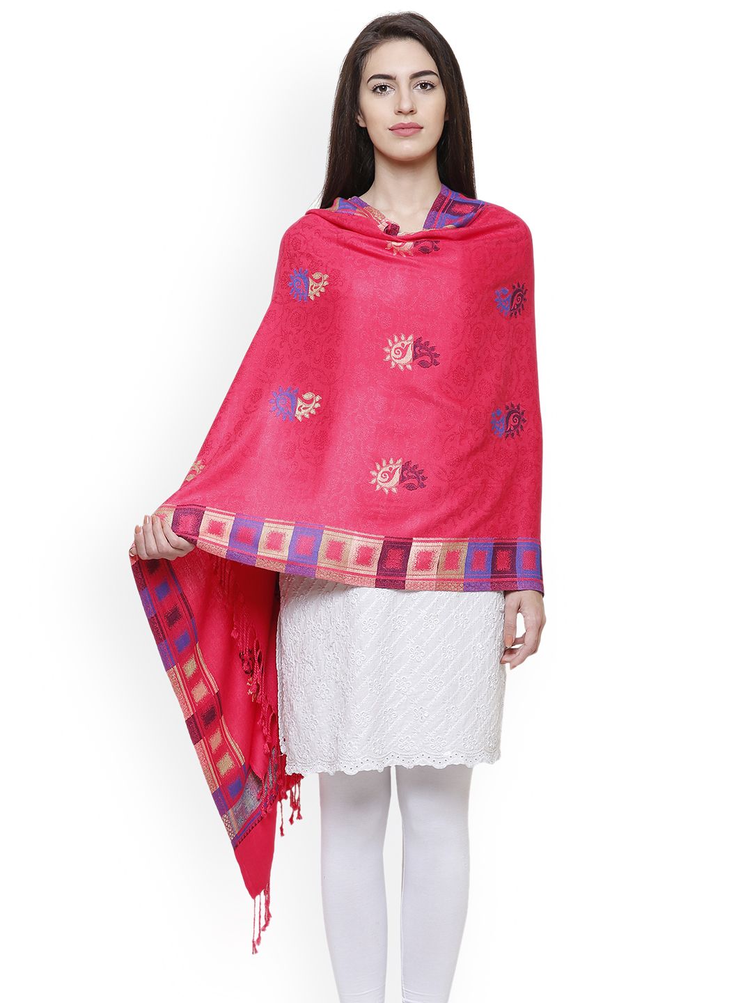 Anekaant Women Pink Woven Design Shawl Price in India