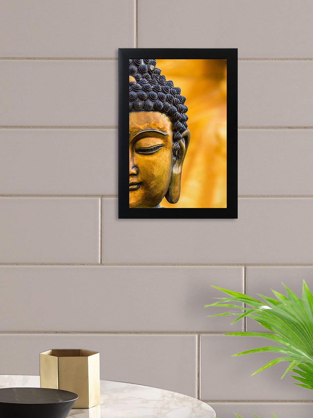 nest ART Gold-Toned & Grey Synthetic Wood Buddha Face Wall Art Price in India