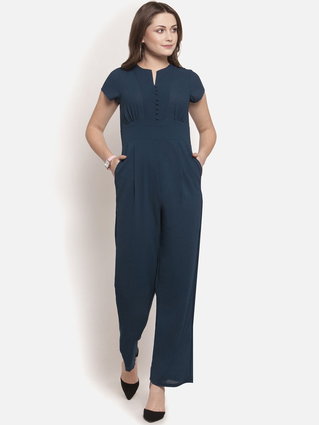 Martini Navy Blue Solid Basic Jumpsuit Price in India