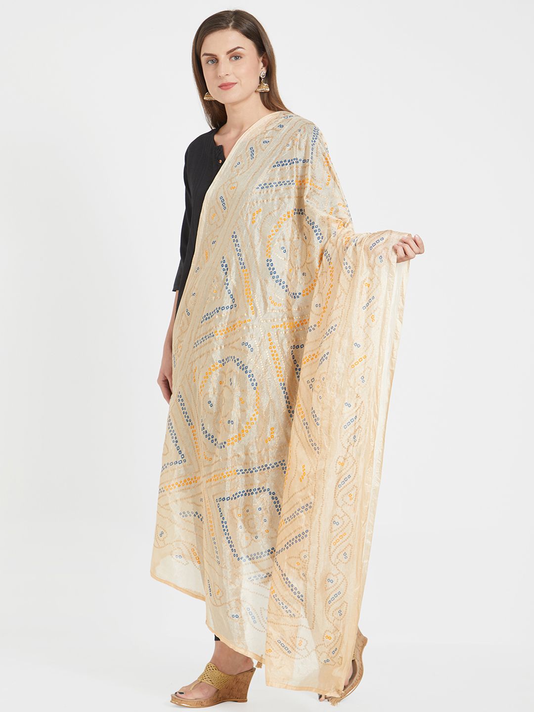 Dupatta Bazaar Women Beige Printed Dupatta Price in India