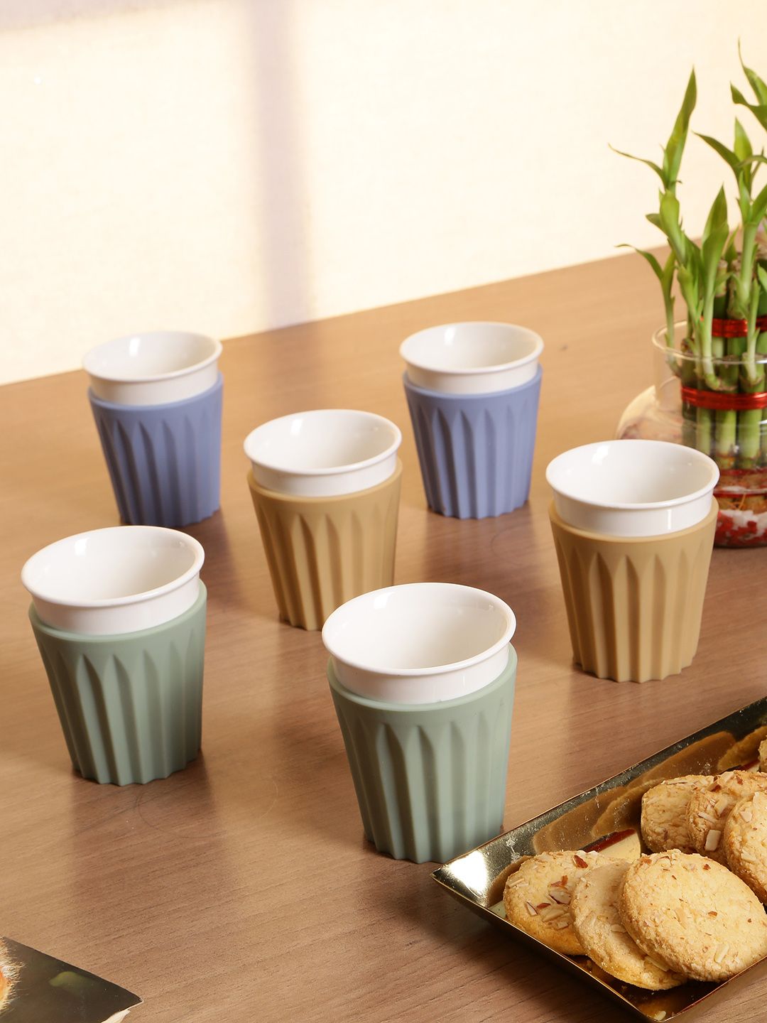 GOODHOMES Set of 6 Textured Bone China Cups Price in India