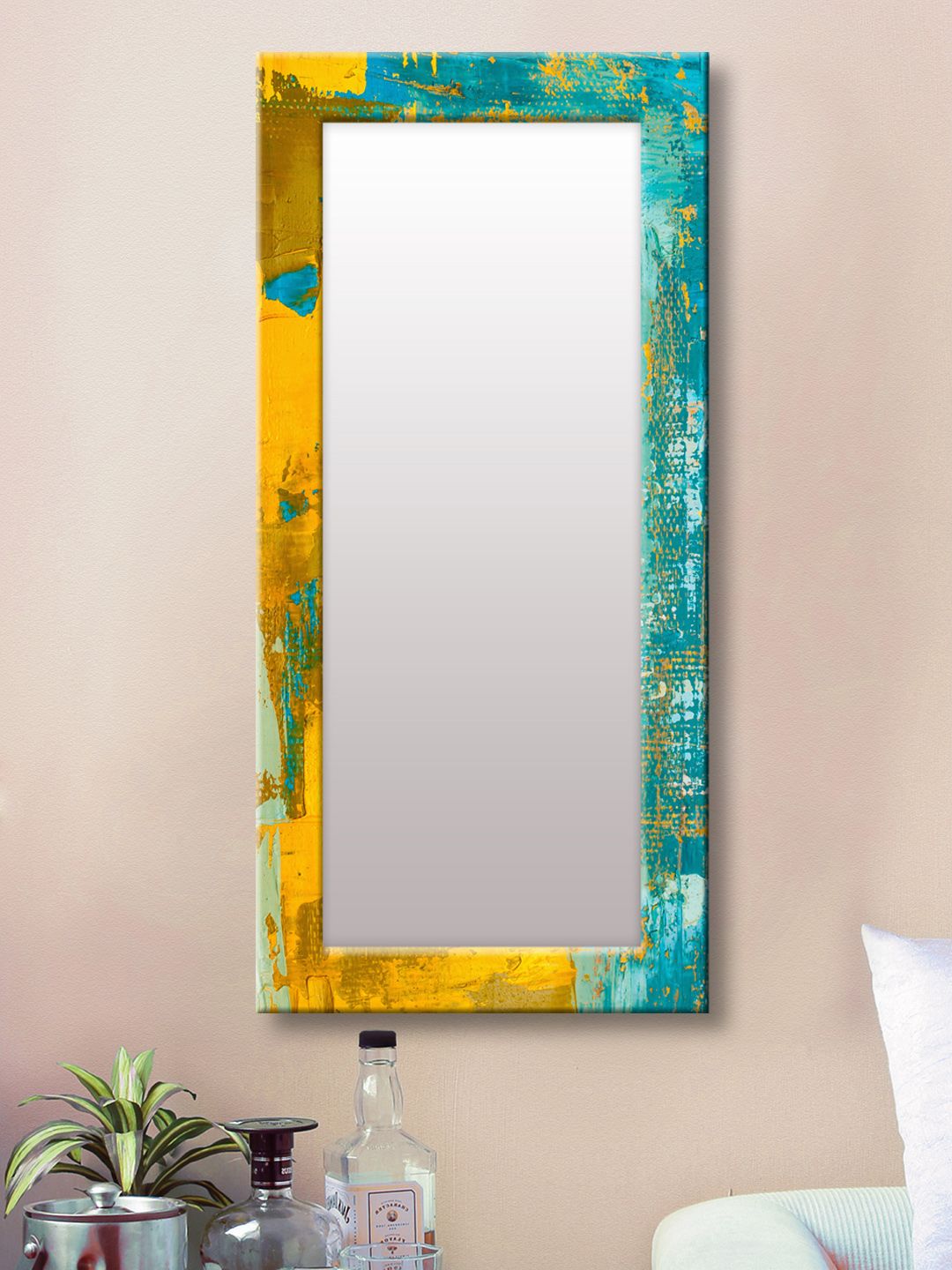999Store Blue & Yellow Framed Wall Mirror Price in India