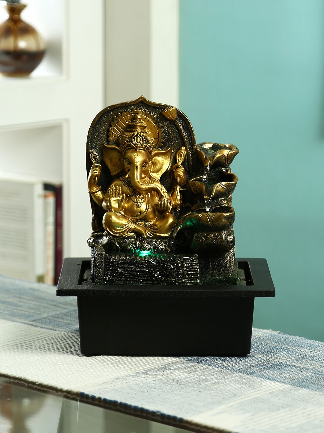 Aapno Rajasthan Gold-Toned Gold-Toneden Ganesh Hand Sculpted Indoor Water Fountain with Light Price in India