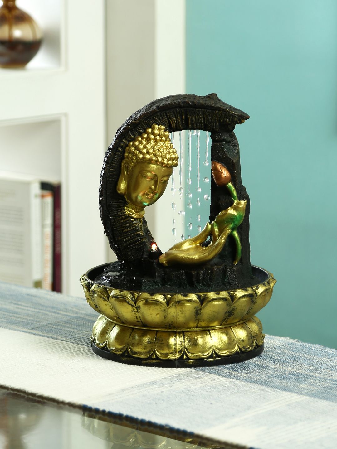 Aapno Rajasthan Gold-Toned Arch Style Hand Sculpted Buddha Indoor Water Fountain with Light Price in India