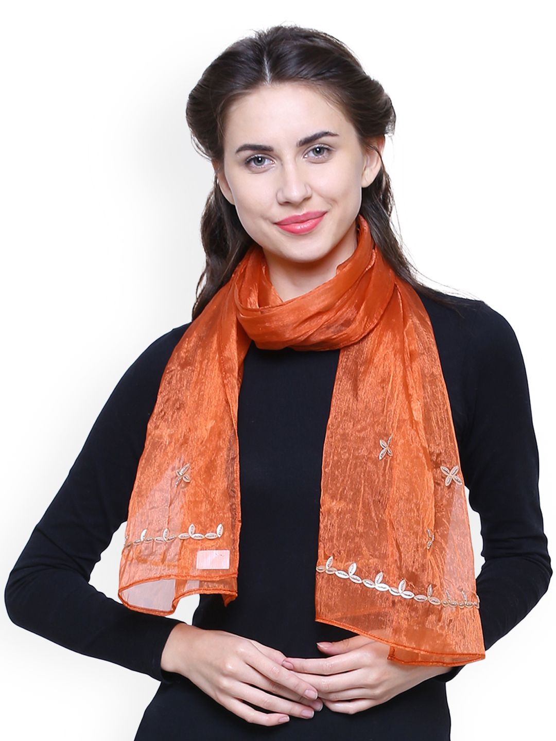 Anekaant Women Rust Orange Embellished Stole Price in India