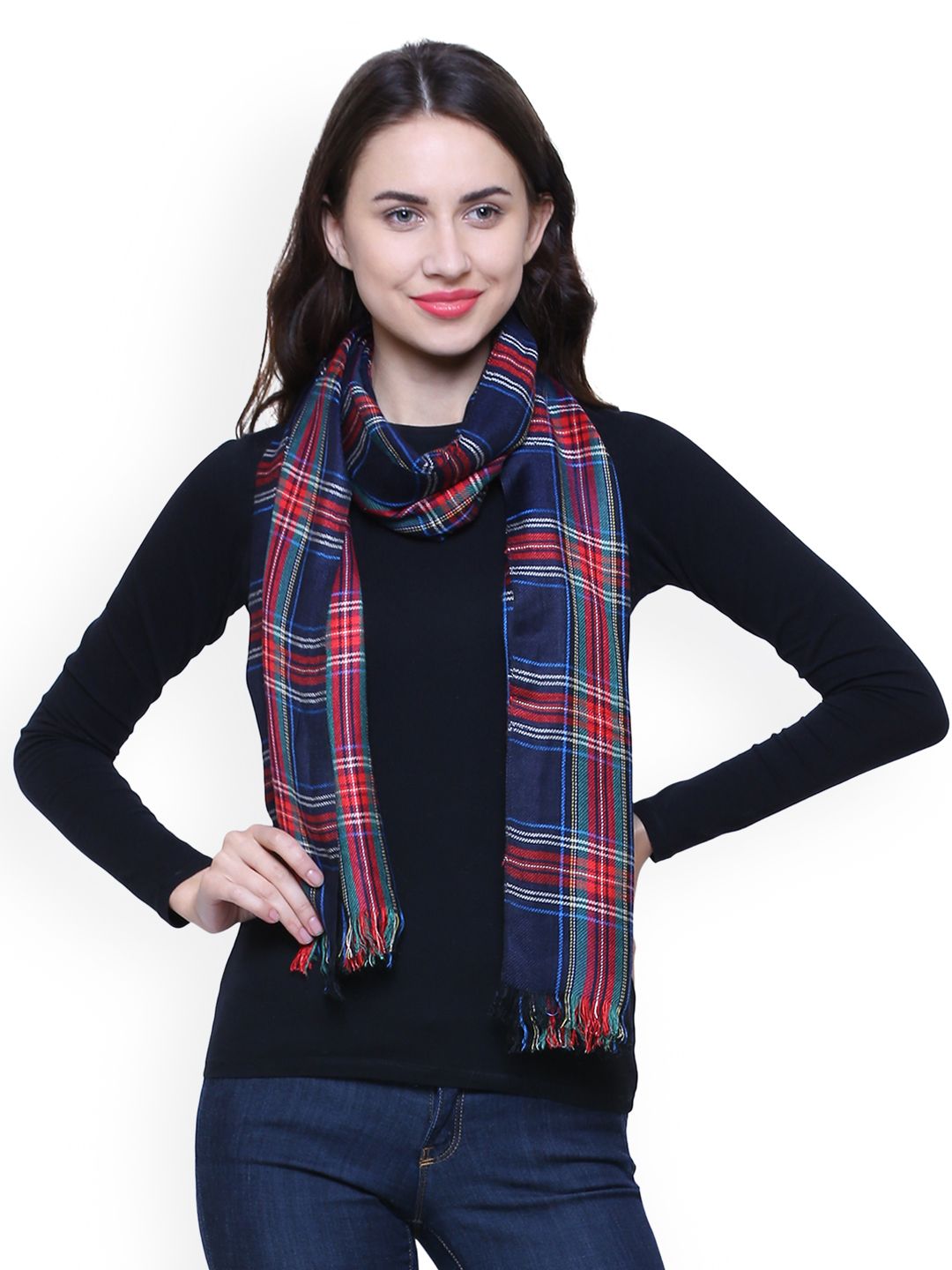 Anekaant Navy Blue Checked Scarf Price in India