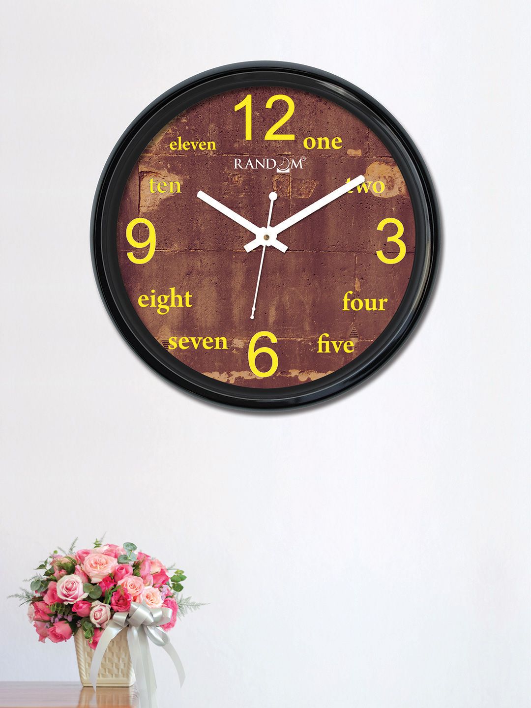 RANDOM Coffee Brown & Yellow Round Printed 30 x 30 cm Analogue Wall Clock Price in India