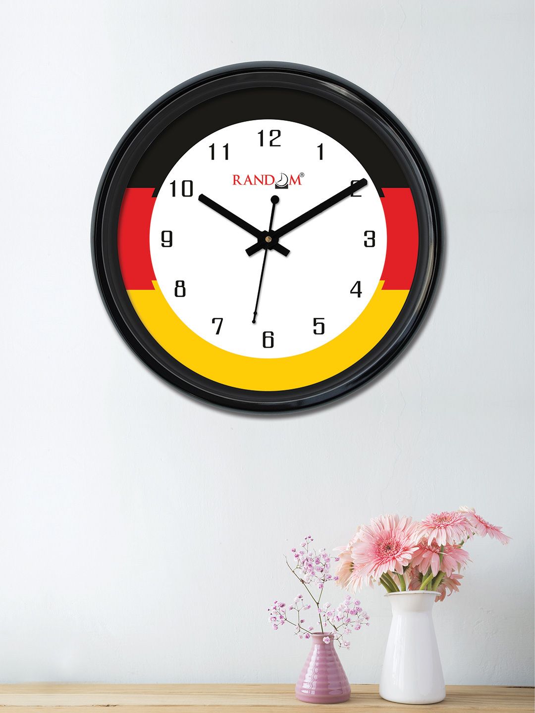 RANDOM White & Red Round Printed 30 x 30 cm Analogue Wall Clock Price in India