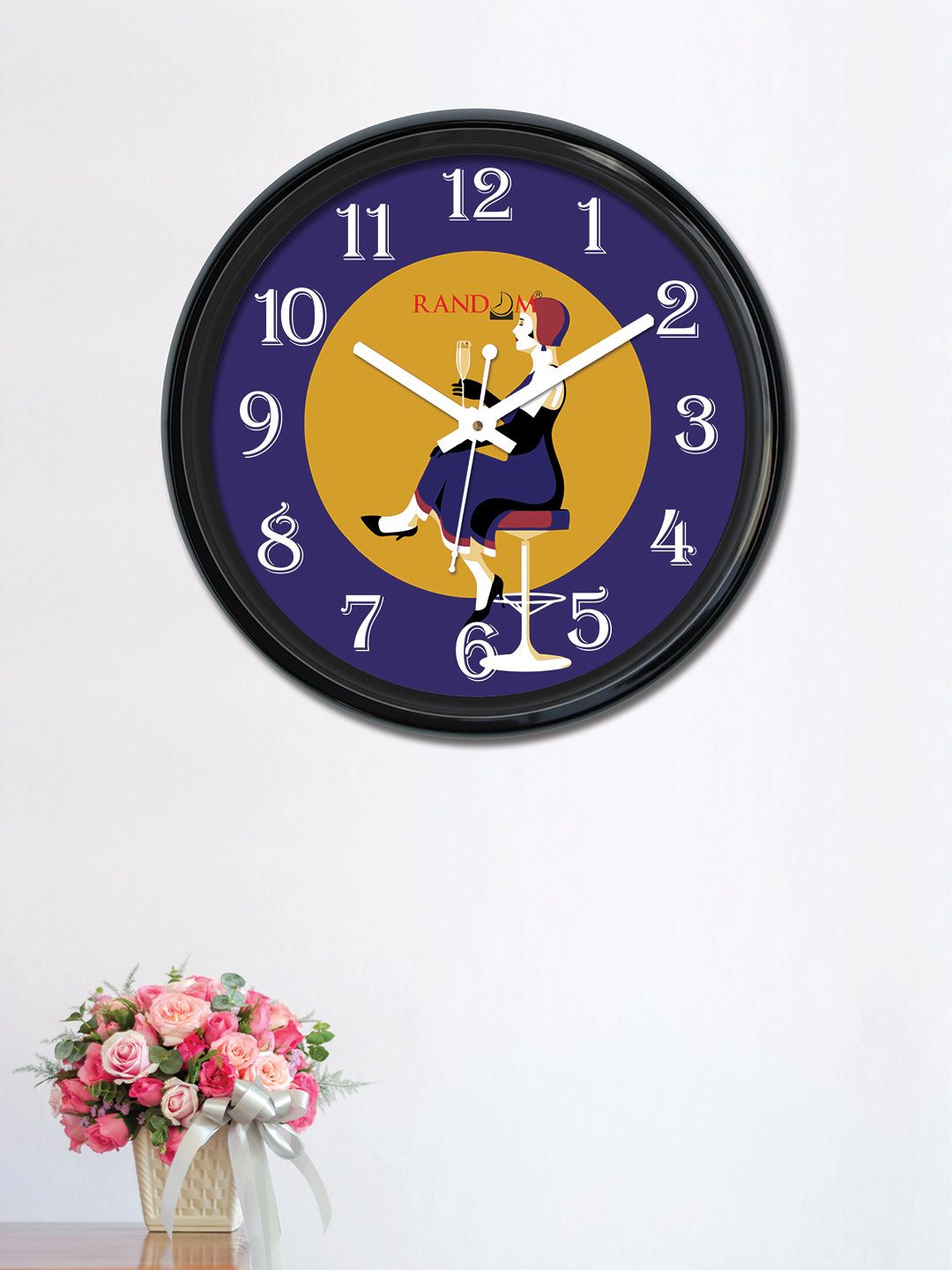 RANDOM Navy Blue & Mustard Round Printed 30 x 30 cm Analogue Wall Clock Price in India