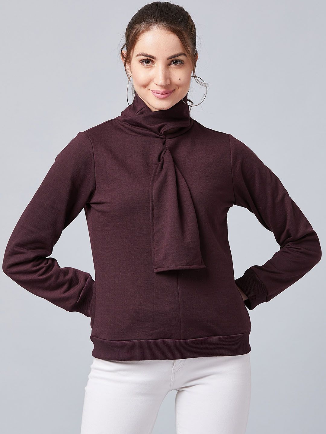 Athena Women Burgundy Solid Pullover Sweatshirt Price in India