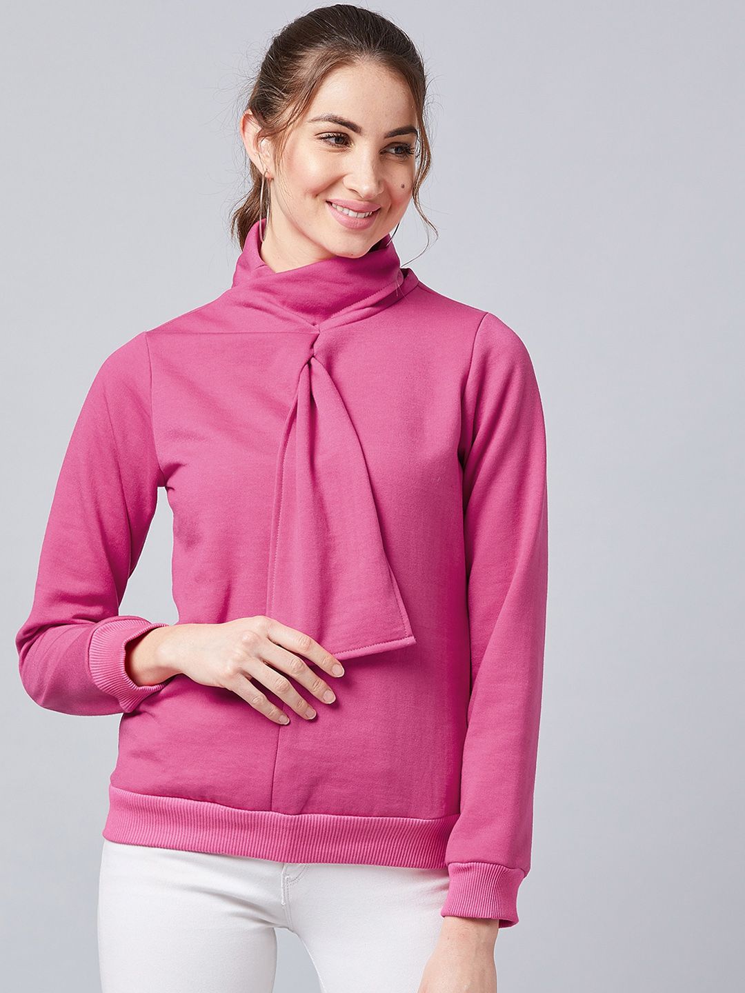 Athena Women Pink Solid Pullover Sweatshirt Price in India