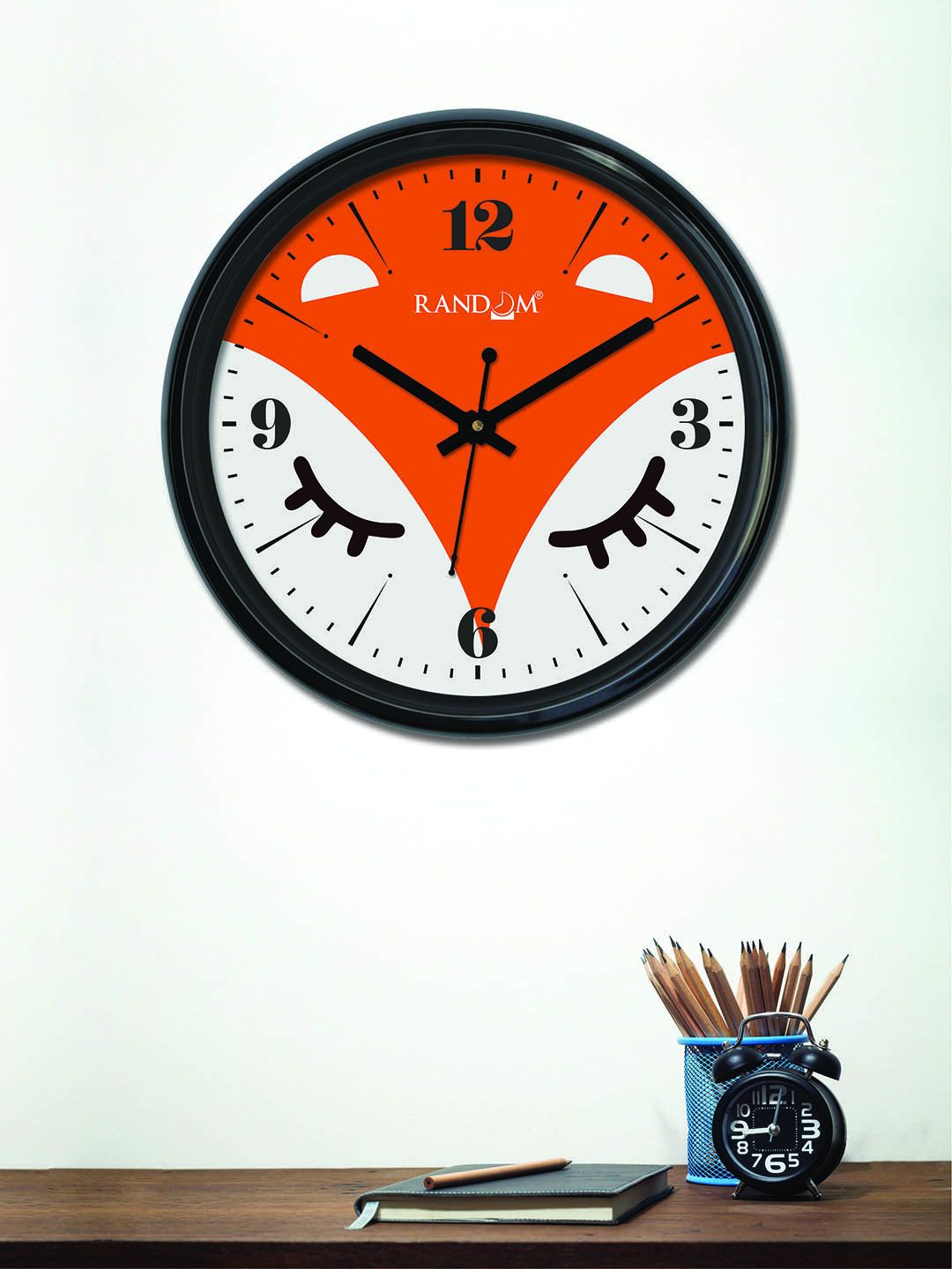 RANDOM Off-White & Orange Round Printed 30 x 30 cm Analogue Wall Clock Price in India