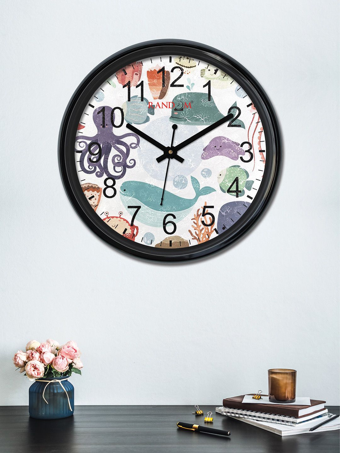 RANDOM White & Green Round Printed 30 x 30 cm Analogue Wall Clock Price in India