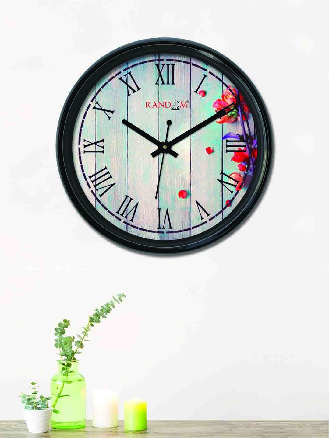 RANDOM Off-White & Red Round Printed Analogue Wall Clock (30 x 30 x 5) Price in India