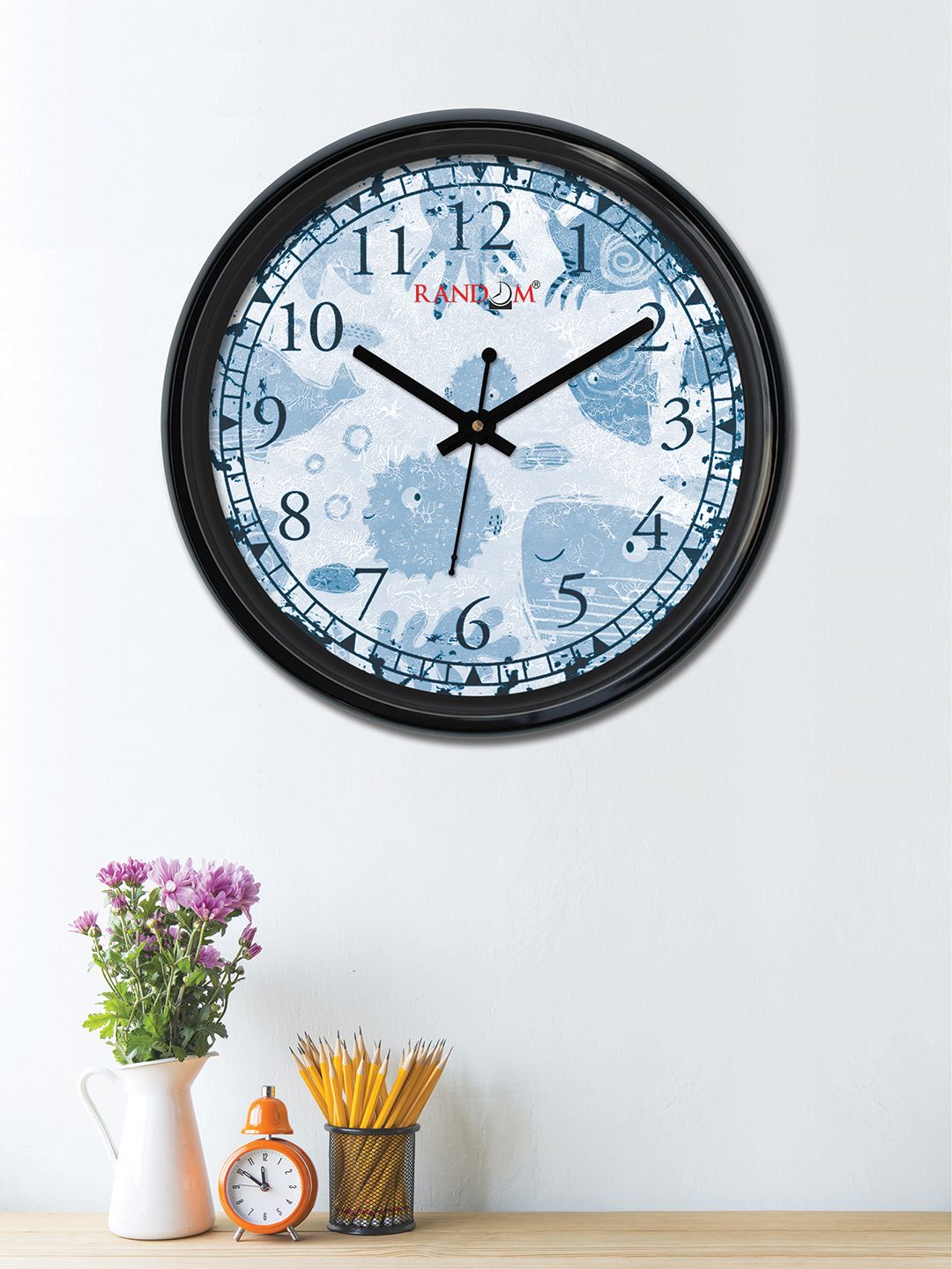 RANDOM Off-White & Blue Round Printed 30 x 30 cm Analogue Wall Clock Price in India