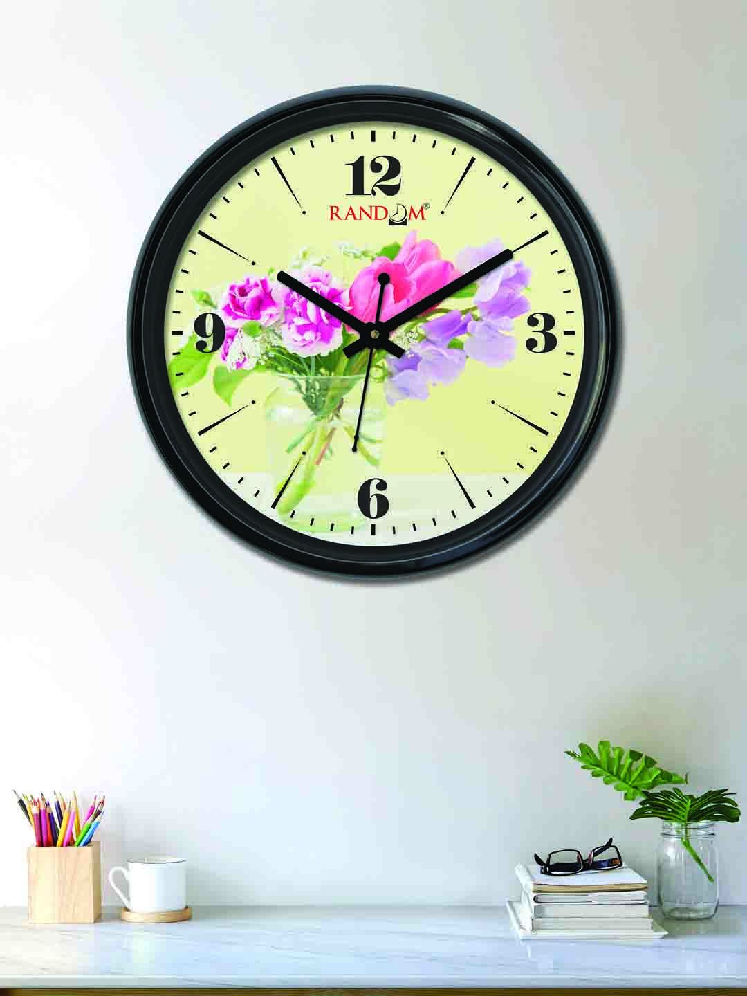 RANDOM Lime Green & Pink Round Printed Analogue Wall Clock 30 cm Price in India