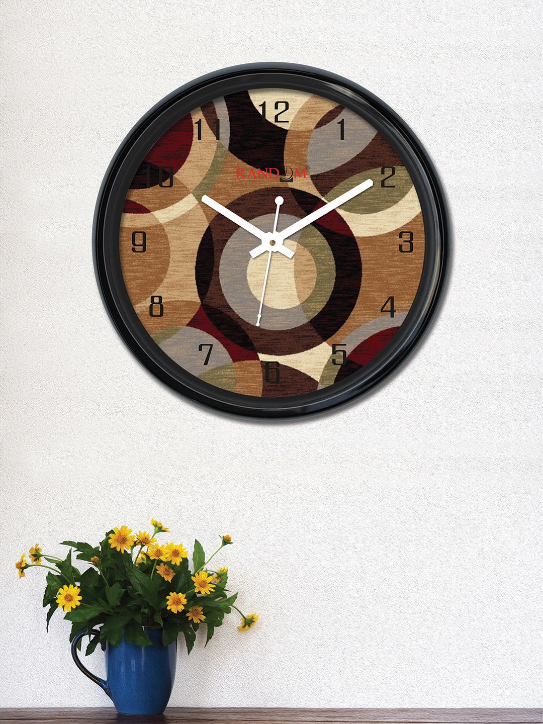 RANDOM Black & Brown Round Printed 30 x 30 cm Analogue Wall Clock Price in India