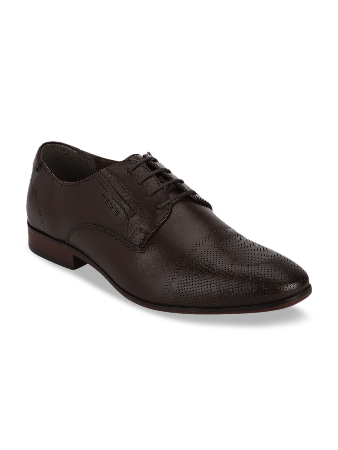 Red Tape Men Brown Leather Perforated Formal Derbys