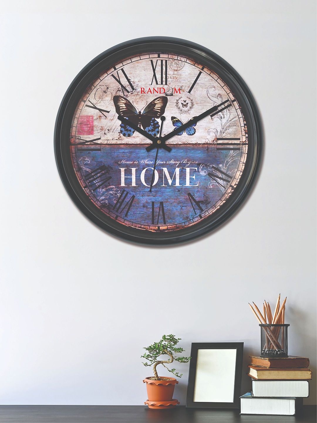 RANDOM Beige & Blue Round Printed 30 x 30 cm Analogue Wall Clock Price in India
