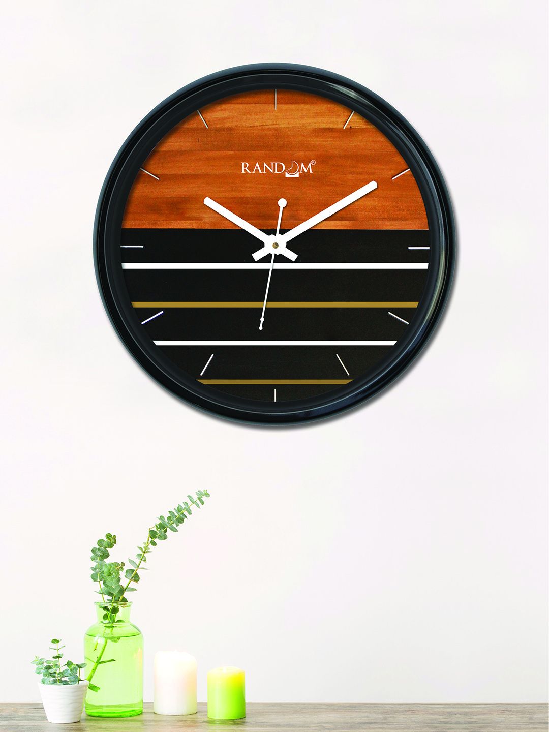 RANDOM Brown & Black Round Printed 30 x 30 cm Analogue Wall Clock Price in India
