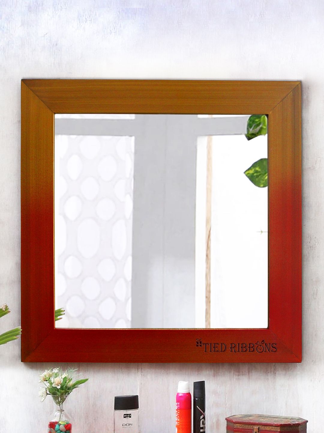 TIED RIBBONS Brown & Pink Square Decorative Wall Mirror Price in India