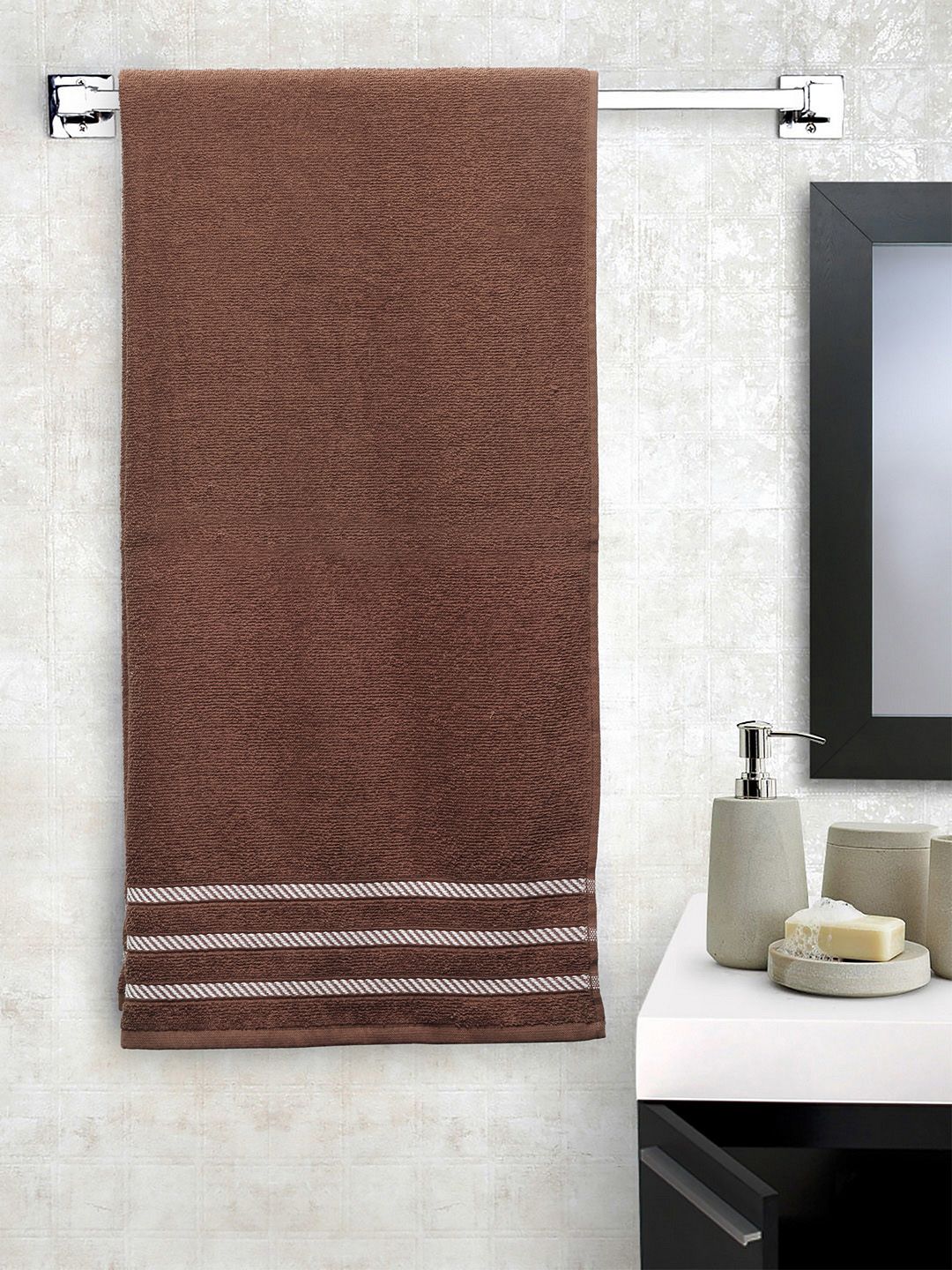 Trident Brown Solid 380 GSM Anti Microbial Bath Towel Price in India