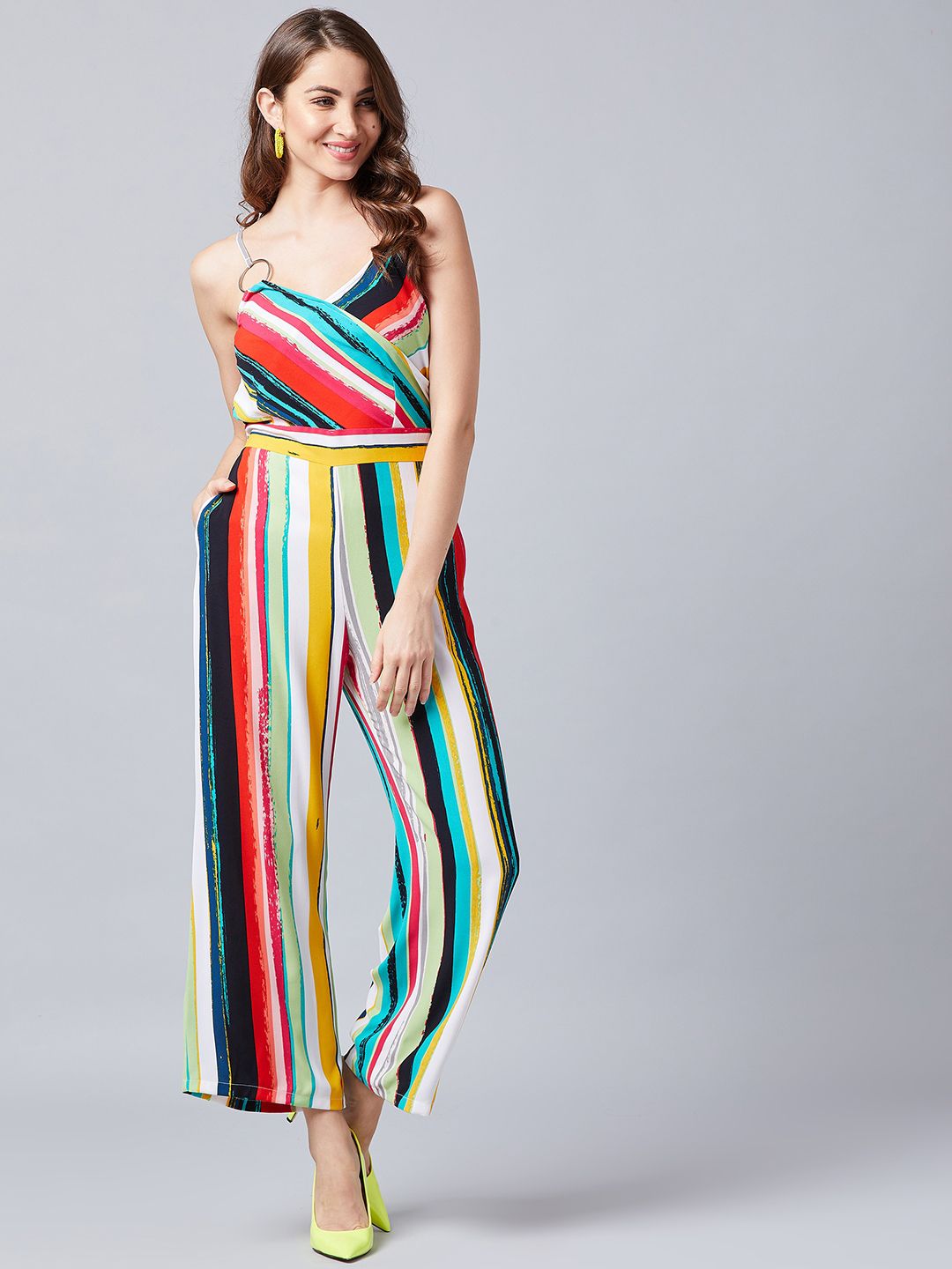 Athena Women Multicoloured Striped Basic Jumpsuit Price in India