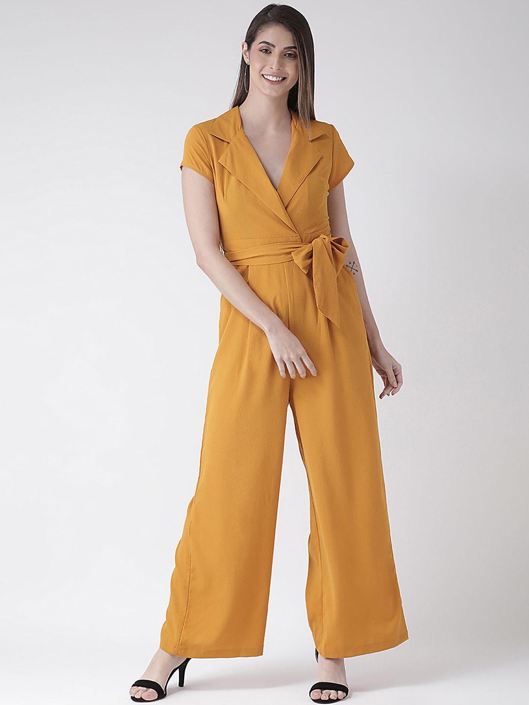 The Vanca Women Mustard Yellow Solid Basic Jumpsuit Price in India