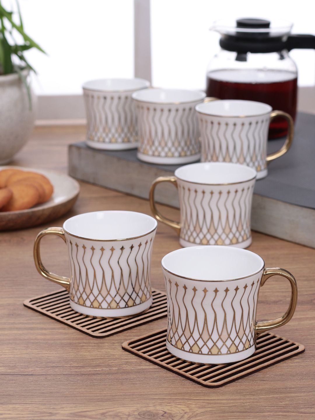 CLAY CRAFT White Set of 6 Printed Bone China Cups Set Price in India