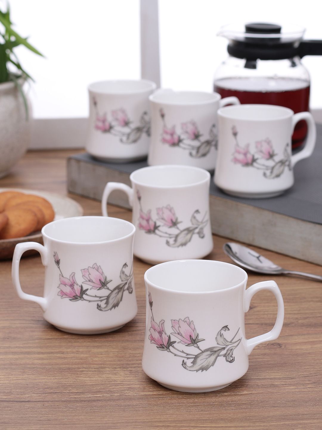 CLAY CRAFT Set of 6 White Printed Bone China Cups 180 ml Each Price in India