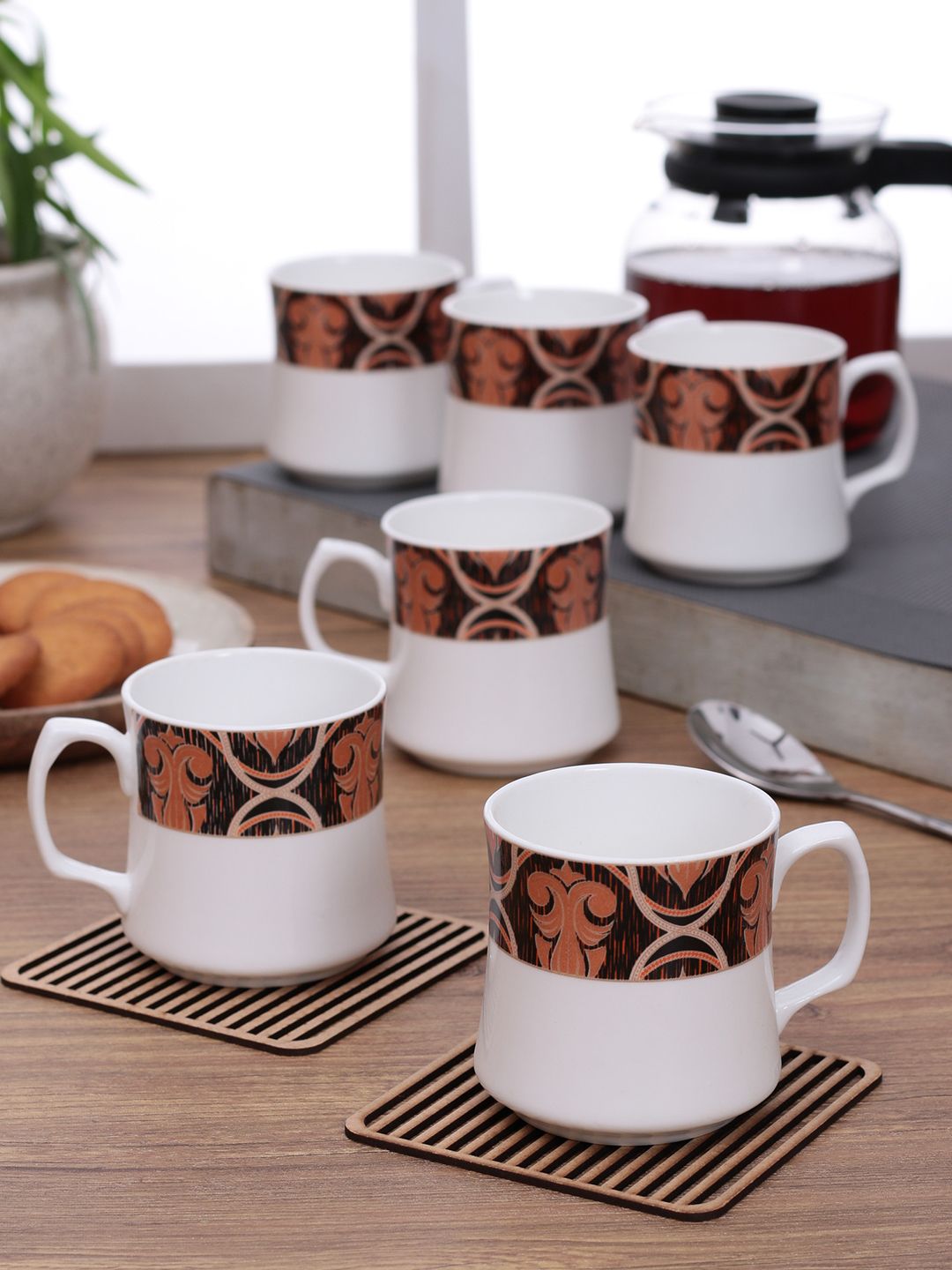 CLAY CRAFT Set of 6 White Printed Bone China Cups 180 ml Each Price in India