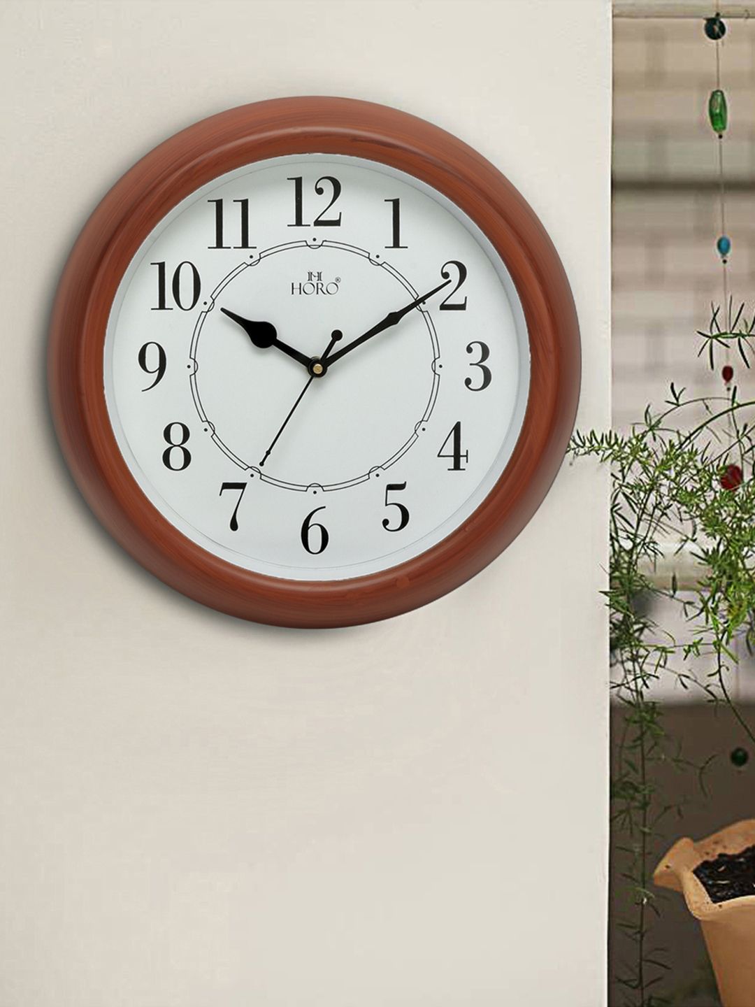 Horo White & Brown Handcrafted Geometric Solid Analogue Wall Clock Price in India