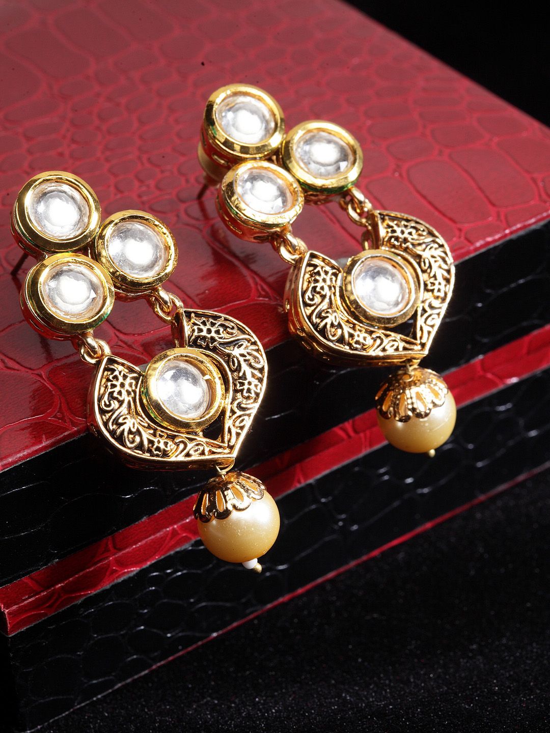 PANASH White Gold-Plated Handcrafted Contemporary Drop Earrings Price in India