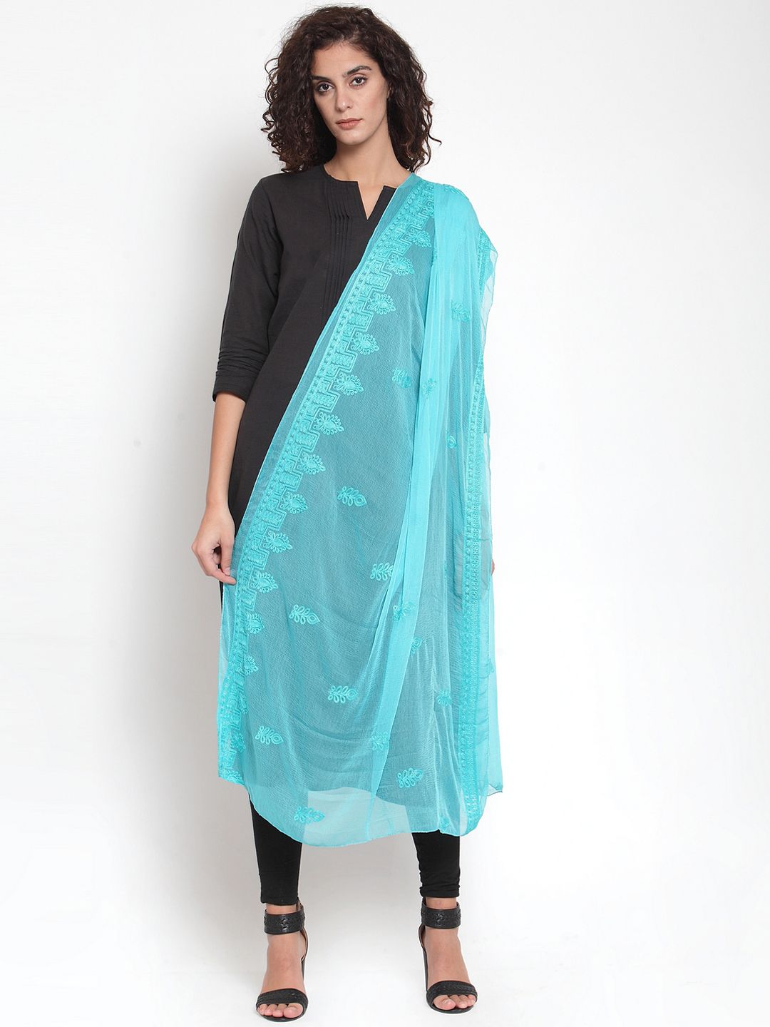 mf Turquoise Blue Embroidered Dupatta Price in India