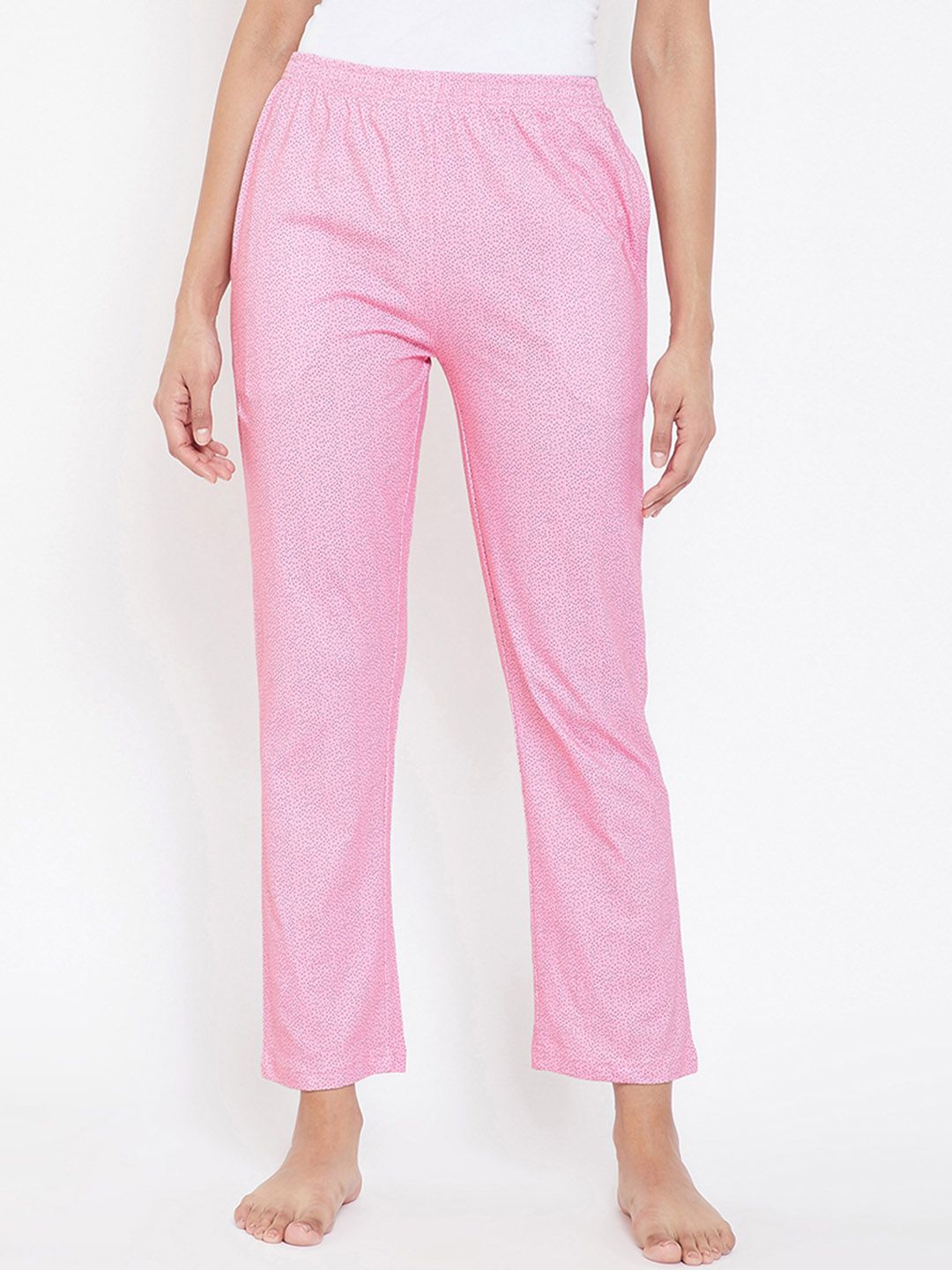 Clovia Women Pink & Grey Printed Lounge Pants Price in India