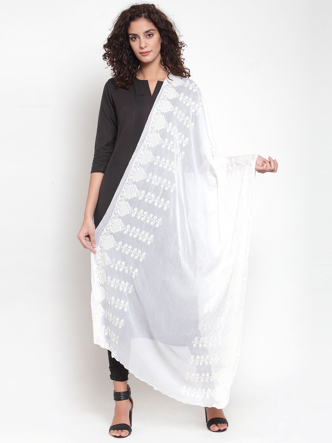 mf White Embroidered Dupatta Price in India