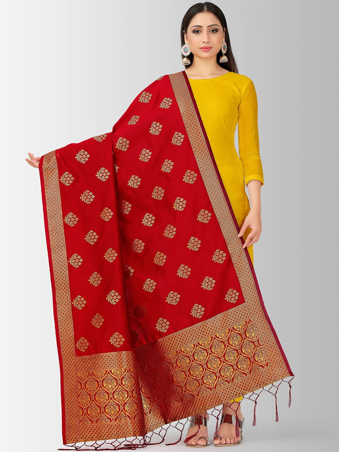 MIMOSA Maroon & Gold-Toned Woven Design Dupatta Price in India
