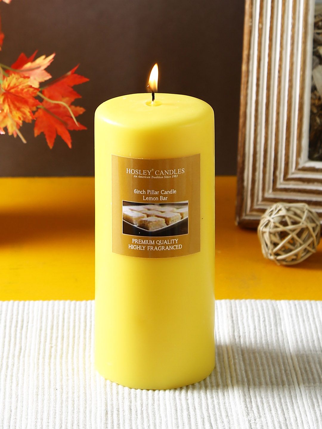 HOSLEY Yellow Solid Lemon Bar Highly Fragranced Pillar Candle Price in India