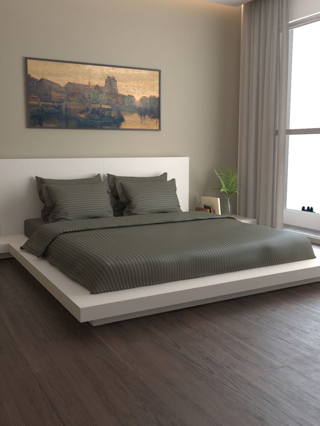 MARK HOME Grey Striped Bedding Set Price in India