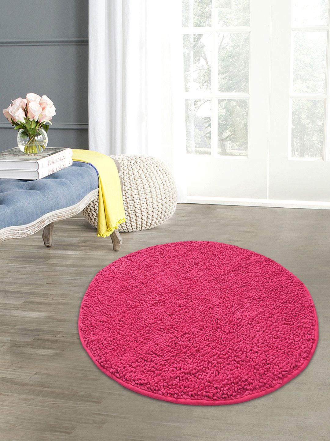 Saral Home Pink Solid Shaggy Mat Price in India