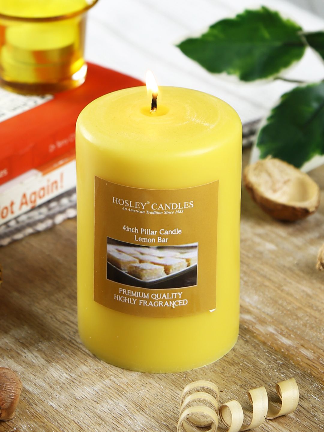 HOSLEY Yellow Solid Lemon Bar Highly Fragranced Pillar Candles Price in India