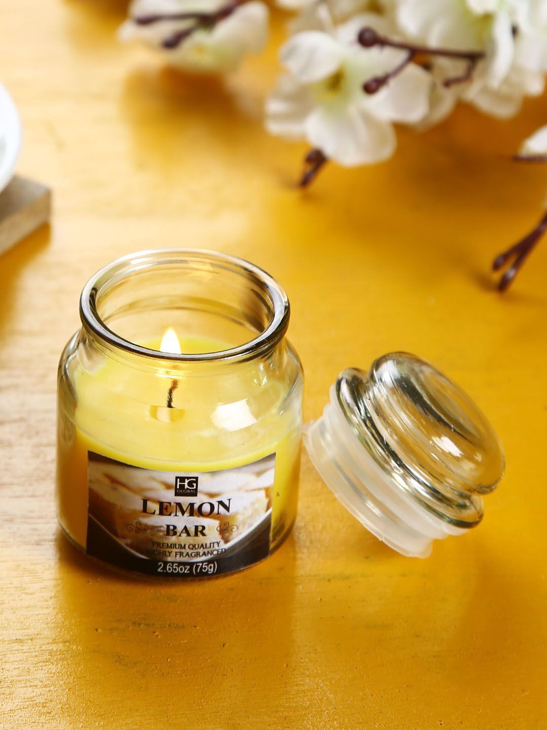 HOSLEY Yellow Lemon Bar Scented Jar Candle Price in India
