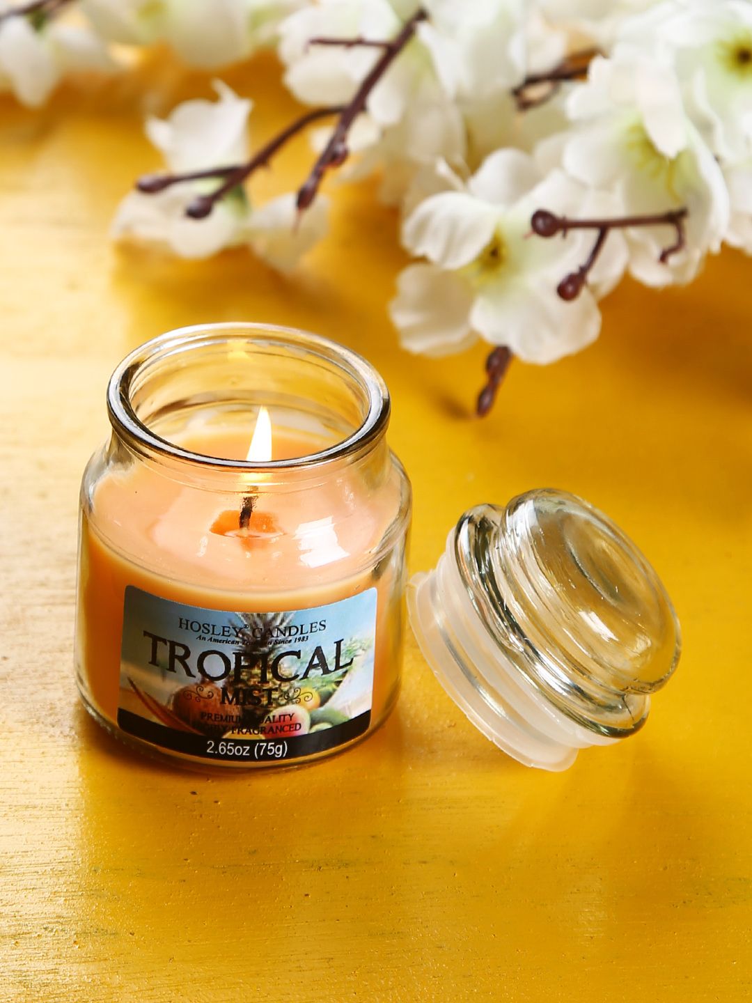 HOSLEY Yellow Tropical Mist Scented Jar Candle Price in India